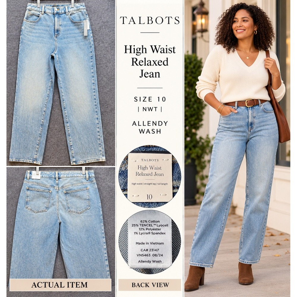 Talbots High Waist Relaxed Jean Womens Straight Leg Allendy Wash Blue 10 NWT